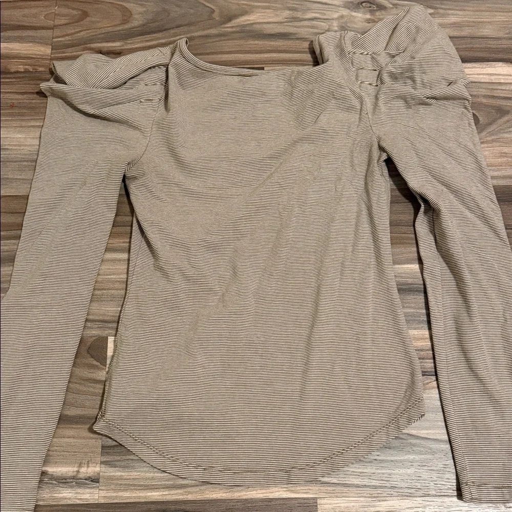 Free People Penelope Puff Sleeve Brown Cream Striped L/S Top Women’s Sz. S
